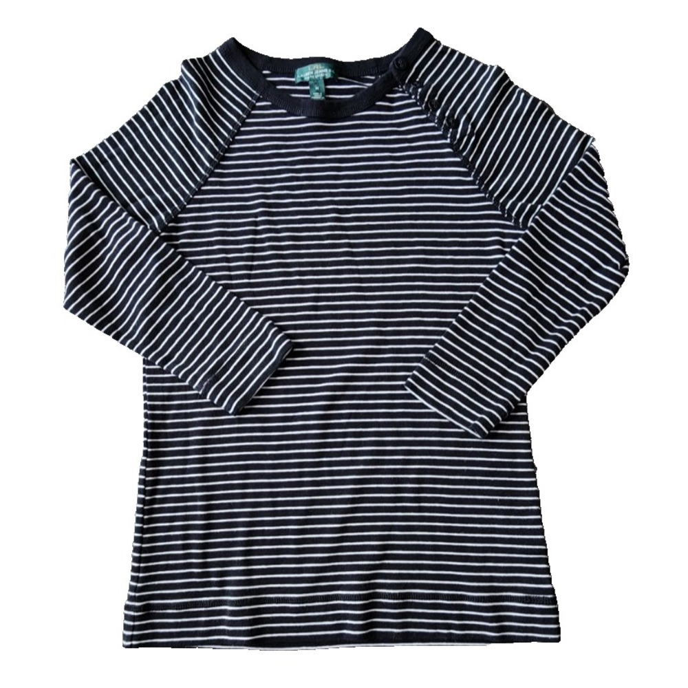 Lauren Ralph Lauren Striped Button Shoulder Raglan Top Navy White Medium